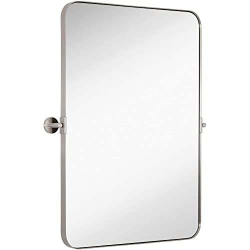 Silver Backed Adjustable Moving & Tilting Wall Mirror Adjustable 22 x 30 Hamilton Hills Silver Metal Surrounded Round Pivot Mirror 